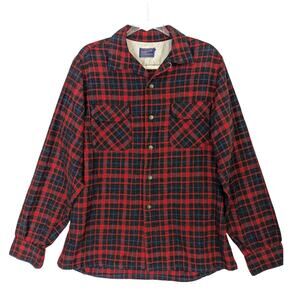 VTG 60s Pendleton Wool Board Shirt Red Plaid Loop Collar Flap Pocket Men’s L